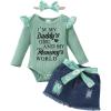 imageKucnuzki Baby Girl Clothes Newborn Baby Girl Outfit Long Sleeve Romper Jean Denim Skirt Set Infant Baby Clothe for GirlsLight Green