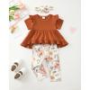 imageKucnuzki Baby Girl Clothes Toddler Girl Outfit Ruffle Sleeve Shirt Floral Pant Set Fall Winter Clothing for GirlBrownsl