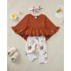 imageKucnuzki Baby Girl Clothes Toddler Girl Outfit Ruffle Sleeve Shirt Floral Pant Set Fall Winter Clothing for GirlDark Brown