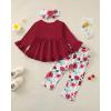 imageKucnuzki Baby Girl Clothes Toddler Girl Outfit Ruffle Sleeve Shirt Floral Pant Set Fall Winter Clothing for GirlDark Red