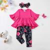 imageKucnuzki Baby Girl Clothes Toddler Girl Outfit Ruffle Sleeve Shirt Floral Pant Set Fall Winter Clothing for GirlHotpinksl