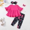 imageKucnuzki Baby Girl Clothes Toddler Girl Outfit Ruffle Sleeve Shirt Floral Pant Set Fall Winter Clothing for GirlHotpinksl