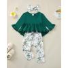 imageKucnuzki Baby Girl Clothes Toddler Girl Outfit Ruffle Sleeve Shirt Floral Pant Set Fall Winter Clothing for GirlJade Green