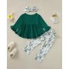 imageKucnuzki Baby Girl Clothes Toddler Girl Outfit Ruffle Sleeve Shirt Floral Pant Set Fall Winter Clothing for GirlJade Green
