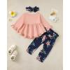 imageKucnuzki Baby Girl Clothes Toddler Girl Outfit Ruffle Sleeve Shirt Floral Pant Set Fall Winter Clothing for GirlLight Pink