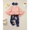 imageKucnuzki Baby Girl Clothes Toddler Girl Outfit Ruffle Sleeve Shirt Floral Pant Set Fall Winter Clothing for GirlLight Pink