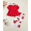 imageKucnuzki Baby Girl Clothes Toddler Girl Outfit Ruffle Sleeve Shirt Floral Pant Set Fall Winter Clothing for GirlRedsl