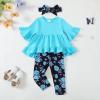 imageKucnuzki Baby Girl Clothes Toddler Girl Outfit Ruffle Sleeve Shirt Floral Pant Set Fall Winter Clothing for GirlTiffanylight Bluesl
