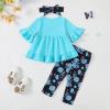 imageKucnuzki Baby Girl Clothes Toddler Girl Outfit Ruffle Sleeve Shirt Floral Pant Set Fall Winter Clothing for GirlTiffanylight Bluesl