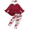 imageKucnuzki Baby Girl Clothes Toddler Girl Outfit Ruffle Sleeve Shirt Floral Pant Set Fall Winter Clothing for GirlDark Red