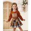 imageKucnuzki Baby Girl Clothes Toddler Girl Fall Outfits Kids Winter Cute Long Sleeve T Shirt Top Plaid Mini Skirt Dress SetBrown