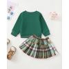 imageKucnuzki Baby Girl Clothes Toddler Girl Fall Outfits Kids Winter Cute Long Sleeve T Shirt Top Plaid Mini Skirt Dress SetDark Green