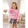 imageKucnuzki Baby Girl Clothes Toddler Girl Fall Outfits Kids Winter Cute Long Sleeve T Shirt Top Plaid Mini Skirt Dress SetPink