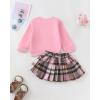 imageKucnuzki Baby Girl Clothes Toddler Girl Fall Outfits Kids Winter Cute Long Sleeve T Shirt Top Plaid Mini Skirt Dress SetPink