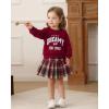 imageKucnuzki Baby Girl Clothes Toddler Girl Fall Outfits Kids Winter Cute Long Sleeve T Shirt Top Plaid Mini Skirt Dress SetWine
