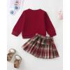 imageKucnuzki Baby Girl Clothes Toddler Girl Fall Outfits Kids Winter Cute Long Sleeve T Shirt Top Plaid Mini Skirt Dress SetWine