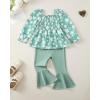 imageKucnuzki Baby Girl Clothes Toddler Girl Outfits Fall Winter Long Sleeve T Shirts Top Flare Leggings Pants Kids ClothingGreen Flower