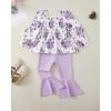 imageKucnuzki Baby Girl Clothes Toddler Girl Outfits Fall Winter Long Sleeve T Shirts Top Flare Leggings Pants Kids ClothingPurple Flower