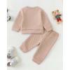 imageKucnuzki Baby Toddler Girl Clothes Long Sleeve Crewneck Sweatshirt Tops Sweatpant Sweatsuit Baby Girl Fall Winter OutfitKhaki