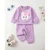 imageKucnuzki Baby Toddler Girl Clothes Long Sleeve Crewneck Sweatshirt Tops Sweatpant Sweatsuit Baby Girl Fall Winter OutfitPurple