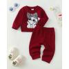 imageKucnuzki Baby Toddler Girl Clothes Long Sleeve Crewneck Sweatshirt Tops Sweatpant Sweatsuit Baby Girl Fall Winter OutfitRed