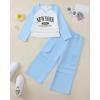 imageKucnuzki Kids Toddler Girl Clothes Graphic T Shirt Top Cargo Pants with Pocket 2 Piece Outfit Fall Clothing Set for GirlWhite Blue