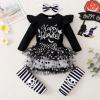 imageKucnuzki Newborn Baby Girl Clothes Toddler Long Sleeve Ruffle Romper Top Infant Skirt Set Little Girl Overall DressBlack