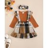 imageKucnuzki Newborn Baby Girl Clothes Toddler Long Sleeve Ruffle Romper Top Infant Skirt Set Little Girl Overall DressBrown Plaid