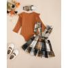imageKucnuzki Newborn Baby Girl Clothes Toddler Long Sleeve Ruffle Romper Top Infant Skirt Set Little Girl Overall DressBrown Plaid