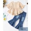 imageKucnuzki Toddler Baby Girls Clothes Long Sleeve Shirt Top Flare Denim Jeans Cute Outfit Baby Girl Fall Winter ClothesApricotsl