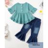 imageKucnuzki Toddler Baby Girls Clothes Long Sleeve Shirt Top Flare Denim Jeans Cute Outfit Baby Girl Fall Winter ClothesBluesl