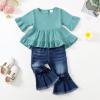 imageKucnuzki Toddler Baby Girls Clothes Long Sleeve Shirt Top Flare Denim Jeans Cute Outfit Baby Girl Fall Winter ClothesBluesl