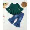 imageKucnuzki Toddler Baby Girls Clothes Long Sleeve Shirt Top Flare Denim Jeans Cute Outfit Baby Girl Fall Winter ClothesDark Green