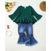 imageKucnuzki Toddler Baby Girls Clothes Long Sleeve Shirt Top Flare Denim Jeans Cute Outfit Baby Girl Fall Winter ClothesDark Green
