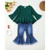 imageKucnuzki Toddler Baby Girls Clothes Long Sleeve Shirt Top Flare Denim Jeans Cute Outfit Baby Girl Fall Winter ClothesDark Green