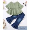 imageKucnuzki Toddler Baby Girls Clothes Long Sleeve Shirt Top Flare Denim Jeans Cute Outfit Baby Girl Fall Winter ClothesGreensl