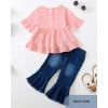 imageKucnuzki Toddler Baby Girls Clothes Long Sleeve Shirt Top Flare Denim Jeans Cute Outfit Baby Girl Fall Winter ClothesPinksl