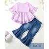 imageKucnuzki Toddler Baby Girls Clothes Long Sleeve Shirt Top Flare Denim Jeans Cute Outfit Baby Girl Fall Winter ClothesPurple Jeanssl