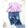 imageKucnuzki Toddler Baby Girls Clothes Long Sleeve Shirt Top Flare Denim Jeans Cute Outfit Baby Girl Fall Winter ClothesPurple Jeanssl