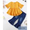 imageKucnuzki Toddler Baby Girls Clothes Long Sleeve Shirt Top Flare Denim Jeans Cute Outfit Baby Girl Fall Winter ClothesYellowsl