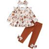 imageBaby Girl Clothes Toddler Girl Fall Outfits Ruffle Long Sleeve Floral Shirt Tops Winter Leggings Pants Clothing SetBrown Flower