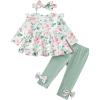 imageBaby Girl Clothes Toddler Girl Fall Outfits Ruffle Long Sleeve Floral Shirt Tops Winter Leggings Pants Clothing SetGreen Flower