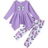 imageKucnuzki 7 8 year old little girl winter clothes toddler clothing butterfly purple top long sleeve shirts soft cute long pants fall two piece outfit