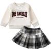 imageKucnuzki Baby Girl Clothes Toddler Girl Fall Outfits Kids Winter Cute Long Sleeve T Shirt Top Plaid Mini Skirt Dress SetApricot