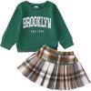 imageKucnuzki Baby Girl Clothes Toddler Girl Fall Outfits Kids Winter Cute Long Sleeve T Shirt Top Plaid Mini Skirt Dress SetDark Green