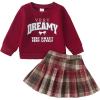 imageKucnuzki Baby Girl Clothes Toddler Girl Fall Outfits Kids Winter Cute Long Sleeve T Shirt Top Plaid Mini Skirt Dress SetWine