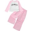 imageKucnuzki Kids Toddler Girl Clothes Graphic T Shirt Top Cargo Pants with Pocket 2 Piece Outfit Fall Clothing Set for GirlPink