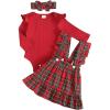 imageKucnuzki Newborn Baby Girl Clothes Toddler Long Sleeve Ruffle Romper Top Infant Skirt Set Little Girl Overall DressRed Plaid