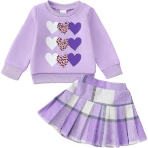 imageKucnuzki Baby Girl Clothes Toddler Girl Fall Outfits Kids Winter Cute Long Sleeve T Shirt Top Plaid Mini Skirt Dress SetPurple