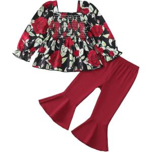 imageKucnuzki Baby Girl Clothes Toddler Girl Outfits Fall Winter Long Sleeve T Shirts Top Flare Leggings Pants Kids ClothingBlack Red